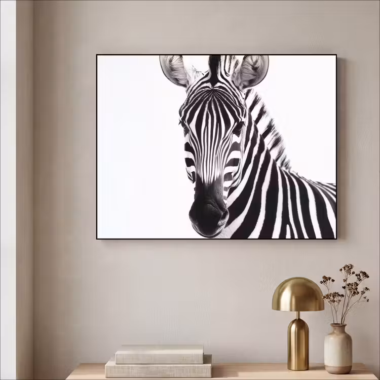 Zebra - Close-up - Zwart - Strepen Textielframe - compleet frame klein -sfeer2