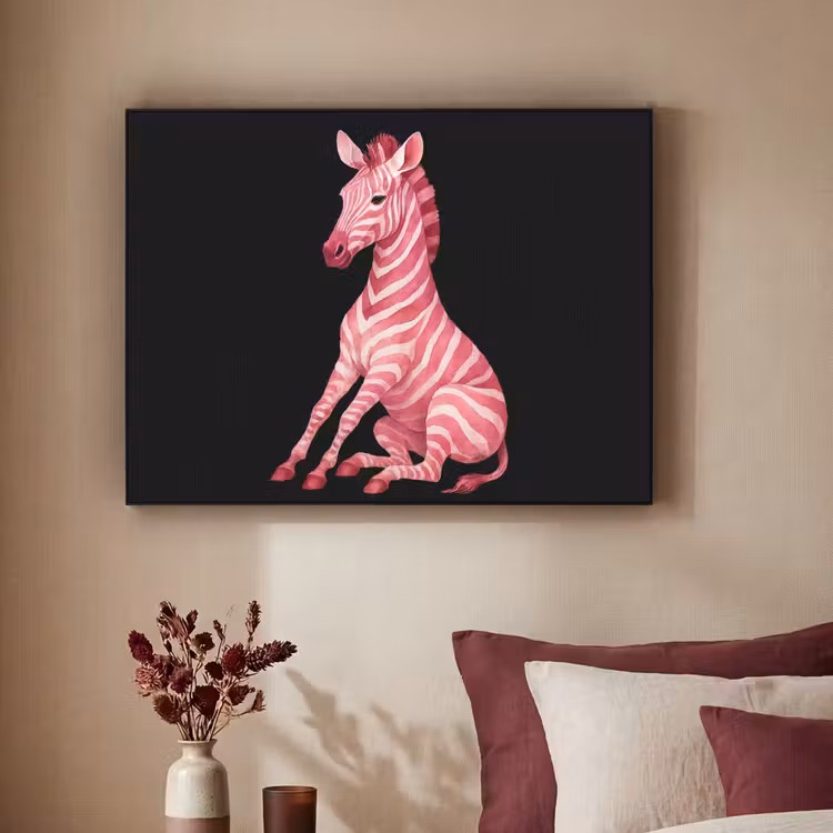 Zebra - Roze - Gestreept Textielframe zwart klein -sfeer1
