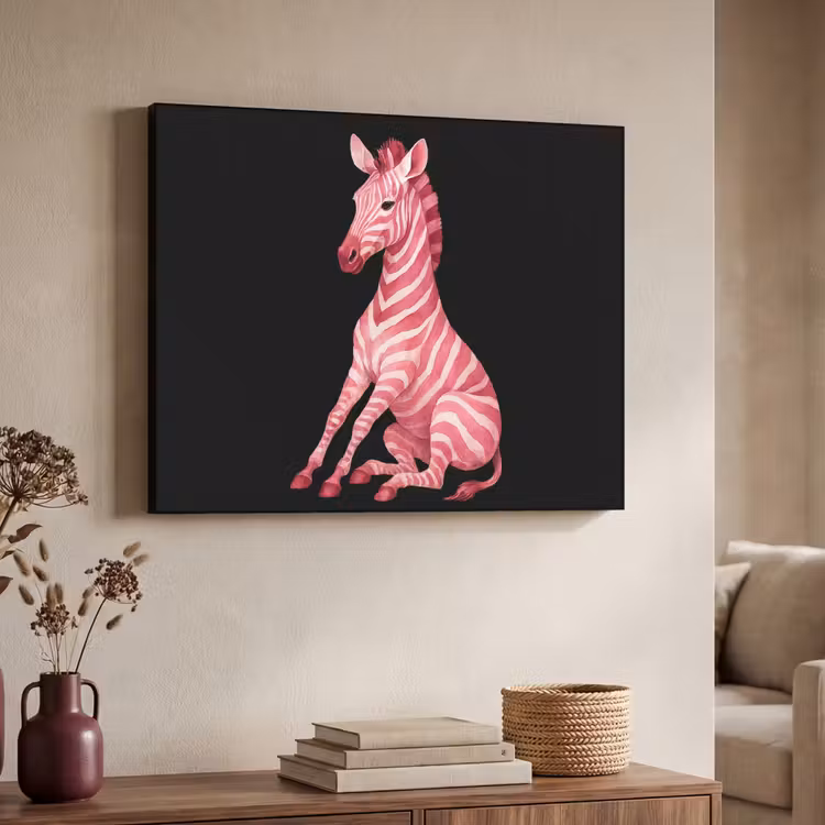 Zebra - Roze - Gestreept Textielframe - compleet frame klein -sfeer3