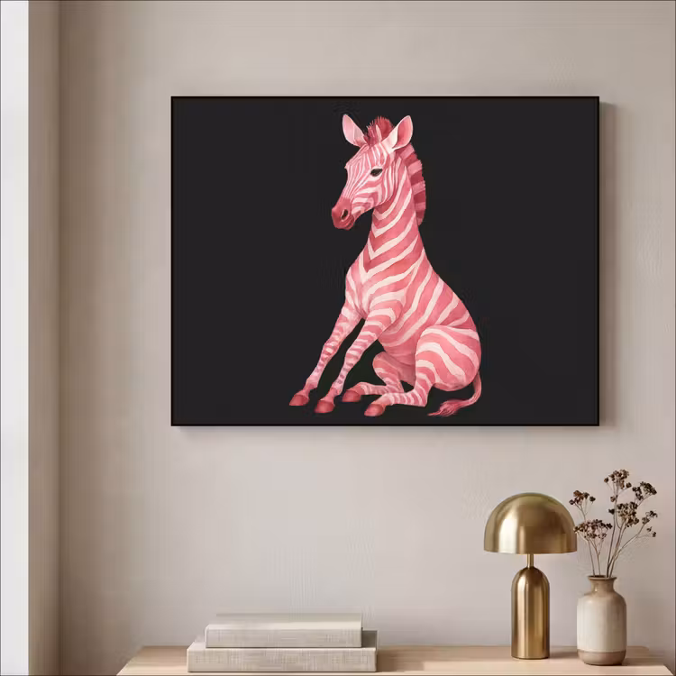 Zebra - Roze - Gestreept Textielframe zwart klein -sfeer2