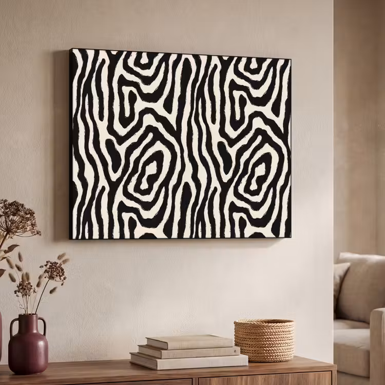 Zebra - Zwart - Abstract Textielframe zwart klein 947 -sfeer3