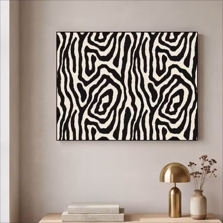 Zebra - Zwart - Abstract Textielframe zwart klein 947 -sfeer2