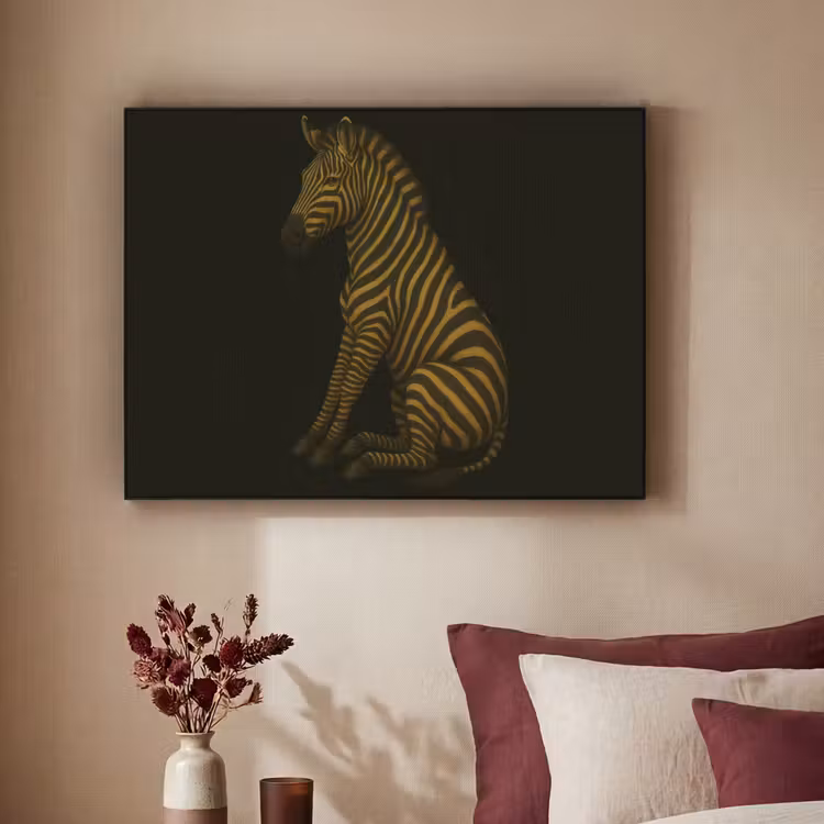 Zebra - Strepen - Goud Textielframe zwart klein -sfeer1