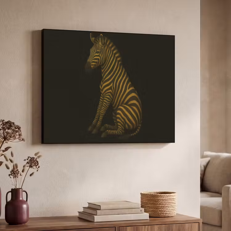 Zebra - Strepen - Goud Textielframe zwart klein -sfeer3