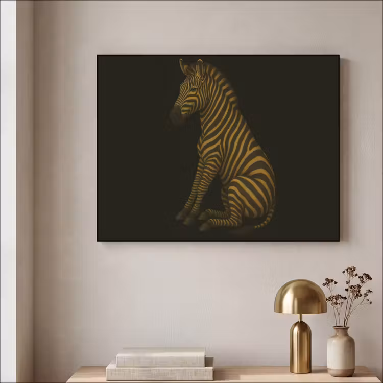Zebra - Strepen - Goud Textielframe - compleet frame klein -sfeer2