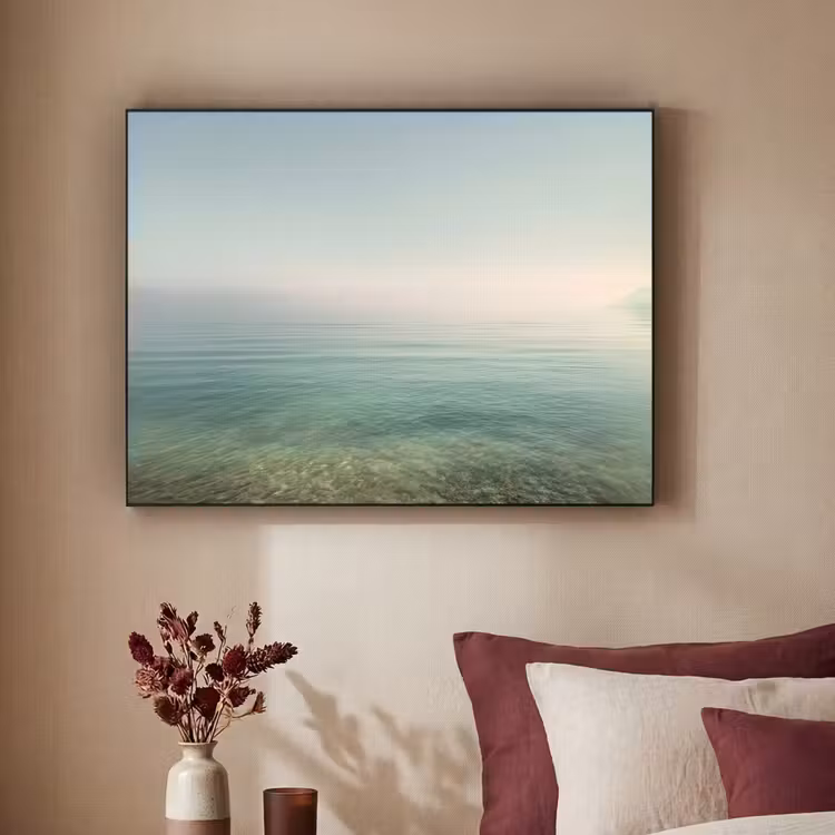 Zee - Horizon - Blauw - Mist Textielframe zwart klein -sfeer1