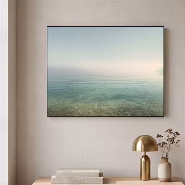 Zee - Horizon - Blauw - Mist Textielframe zwart klein -sfeer2