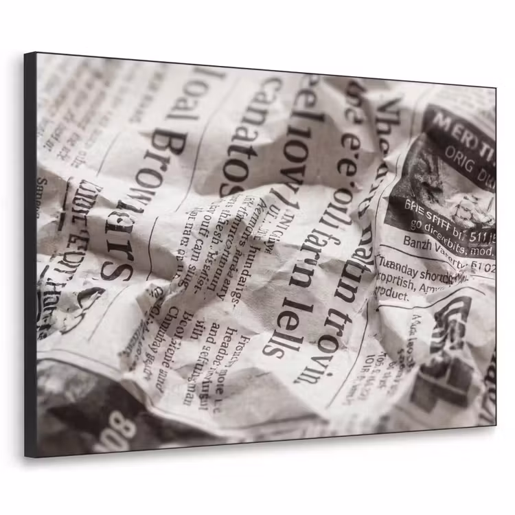 Krant - Gekreukeld - Textuur - Vintage - Zwart-wit Textielframe zwart klein -3d