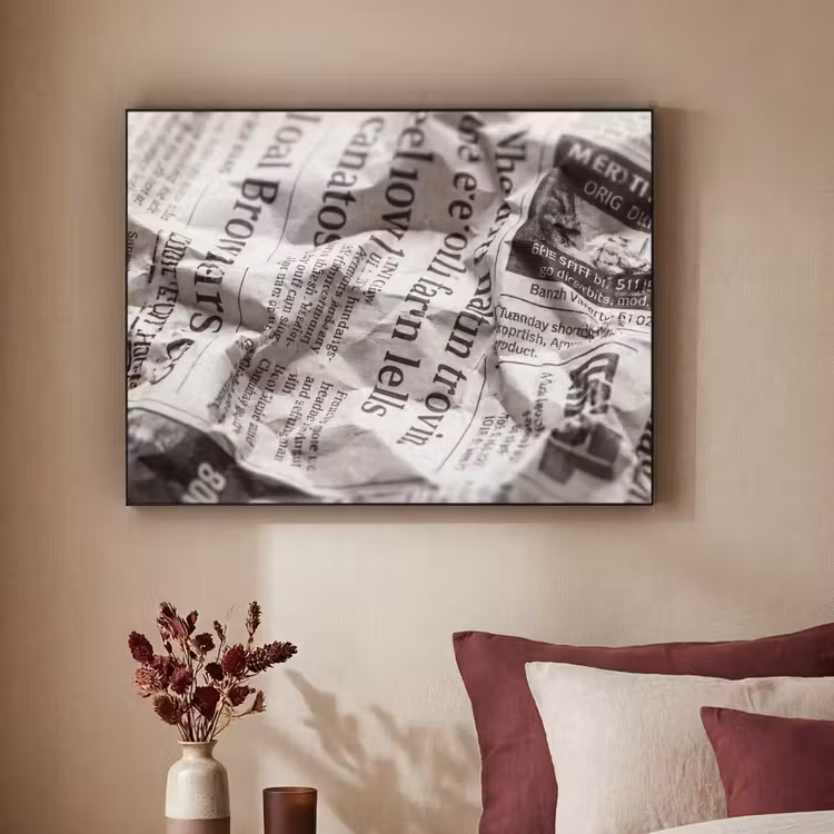 Krant - Gekreukeld - Textuur - Vintage - Zwart-wit Textielframe zwart klein -sfeer1