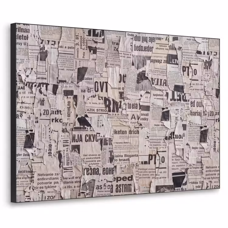Krant - Gescheurd - Textuur - Abstract - Zwart-wit Textielframe zwart klein -3d