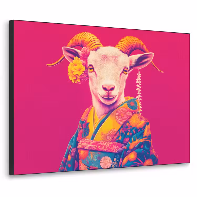 Geit - Hoorns - Kimono - Kleurrijk Textielframe zwart klein -3d
