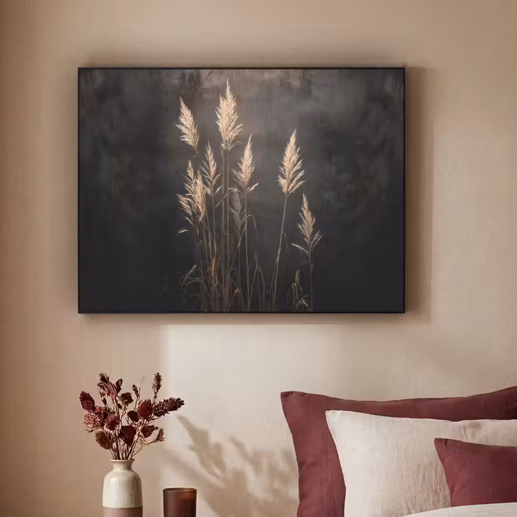 Siergras - Pluimen - Verlichting - Zwart Textielframe - compleet frame klein -sfeer1