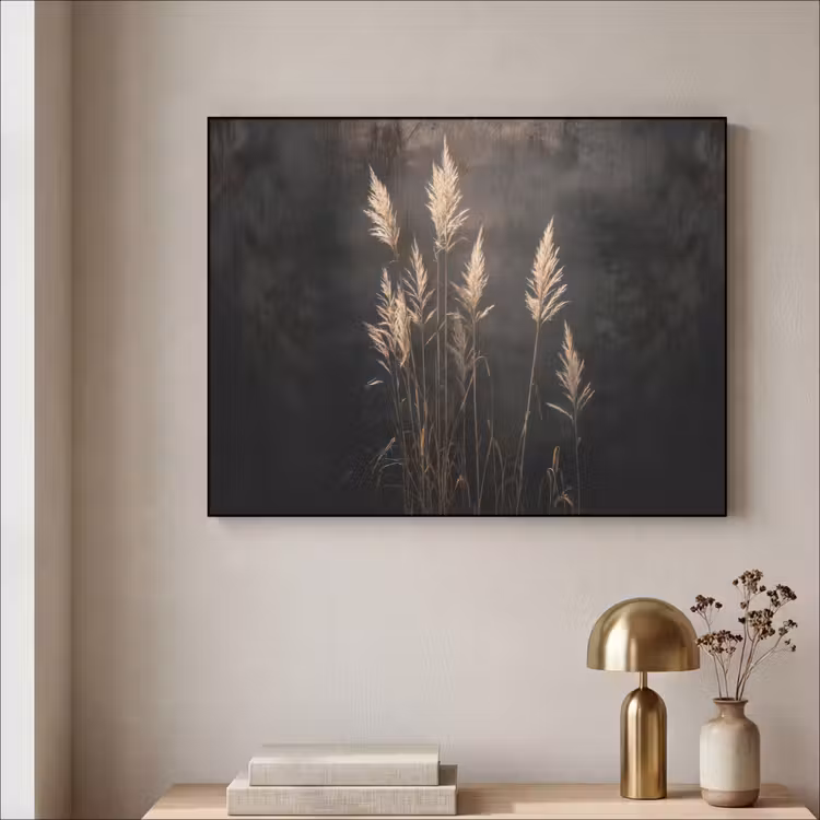 Siergras - Pluimen - Verlichting - Zwart Textielframe zwart klein -sfeer2
