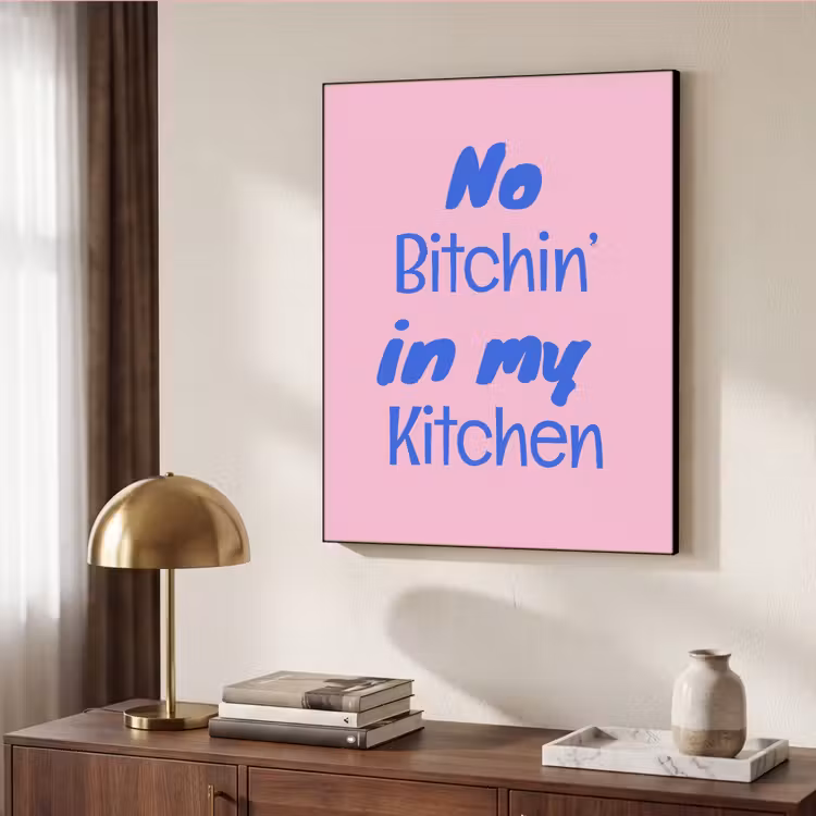 Quote - Blauw - Lettertype - Keuken Textielframe zwart klein -sfeer3
