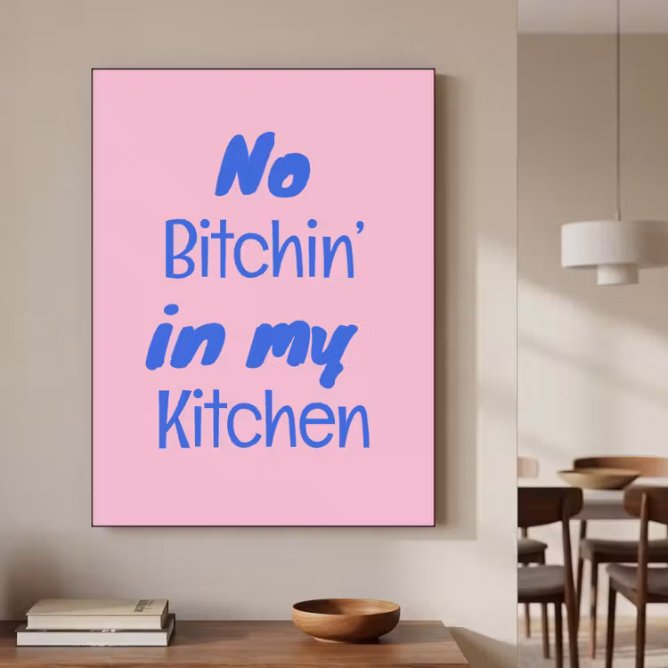 Quote - Blauw - Lettertype - Keuken Textielframe zwart klein -sfeer2