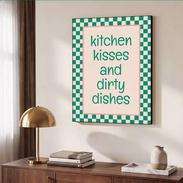 Quote - Groen - Geblokt - Keuken Textielframe zwart klein -sfeer3