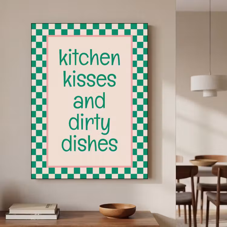 Quote - Groen - Geblokt - Keuken Textielframe zwart klein -sfeer2
