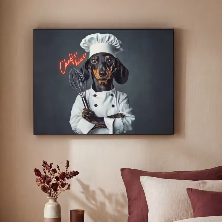 Quote - Neon - Hond - Kokskleding Textielframe zwart klein -sfeer1