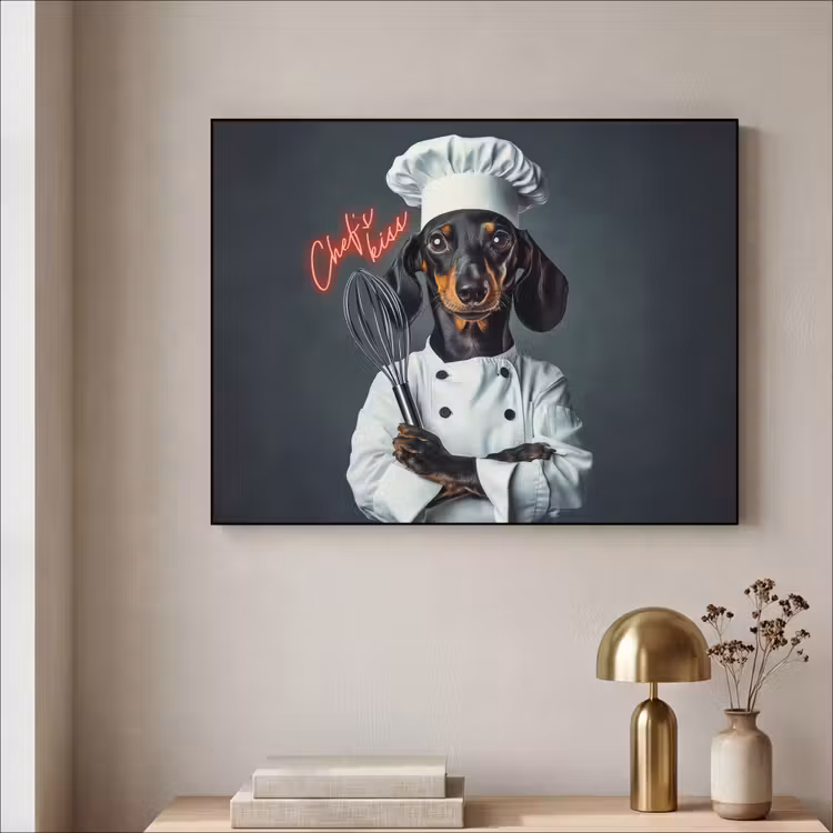 Quote - Neon - Hond - Kokskleding Textielframe zwart klein -sfeer2
