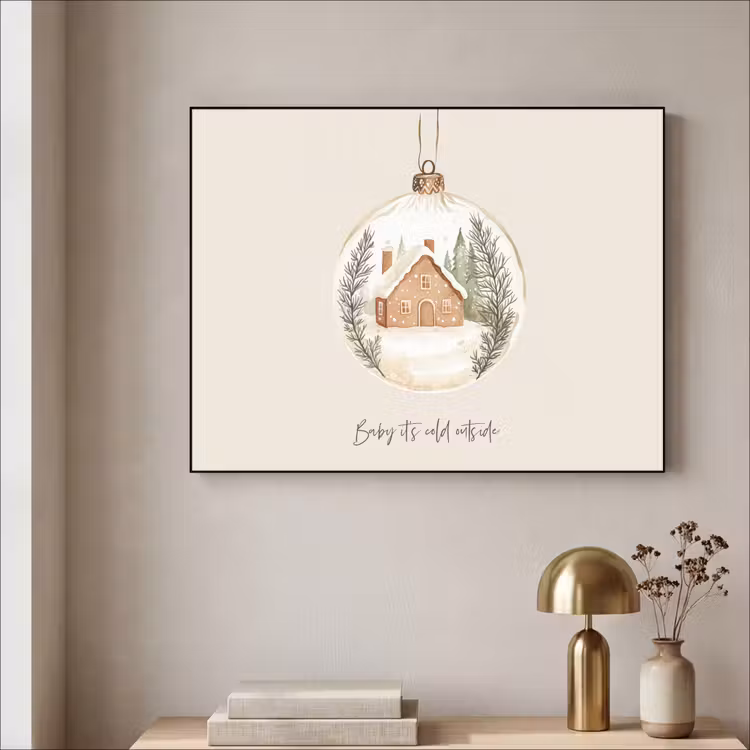 Quote - Winter - Kerst - Beige - Kerstbal Textielframe zwart klein -sfeer2