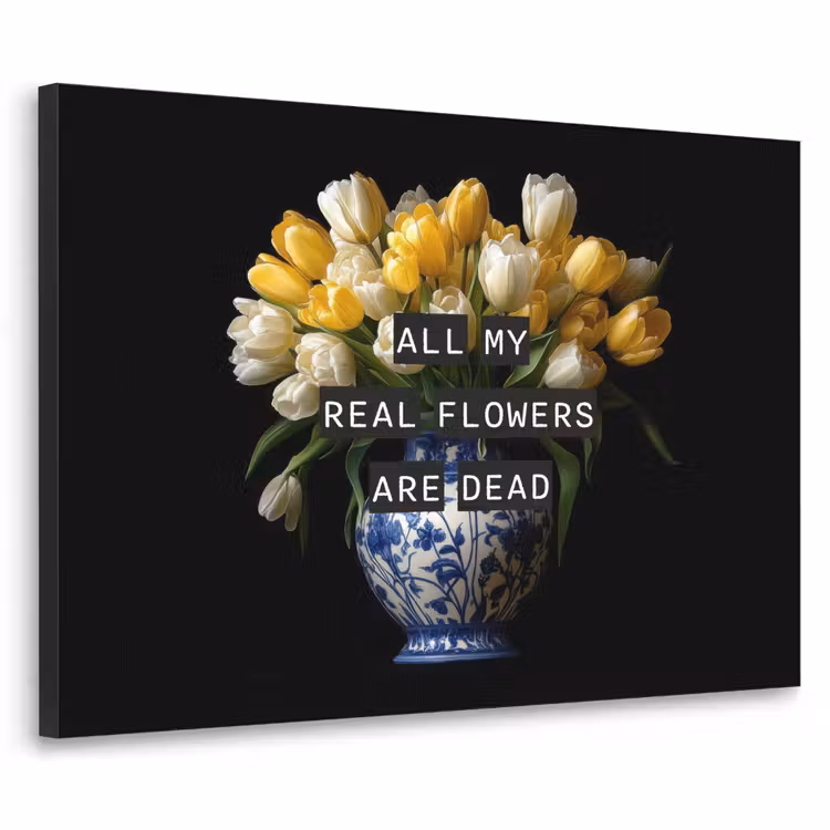 Quotes - Bloem - Tulp - Geel Textielframe zwart klein -3d