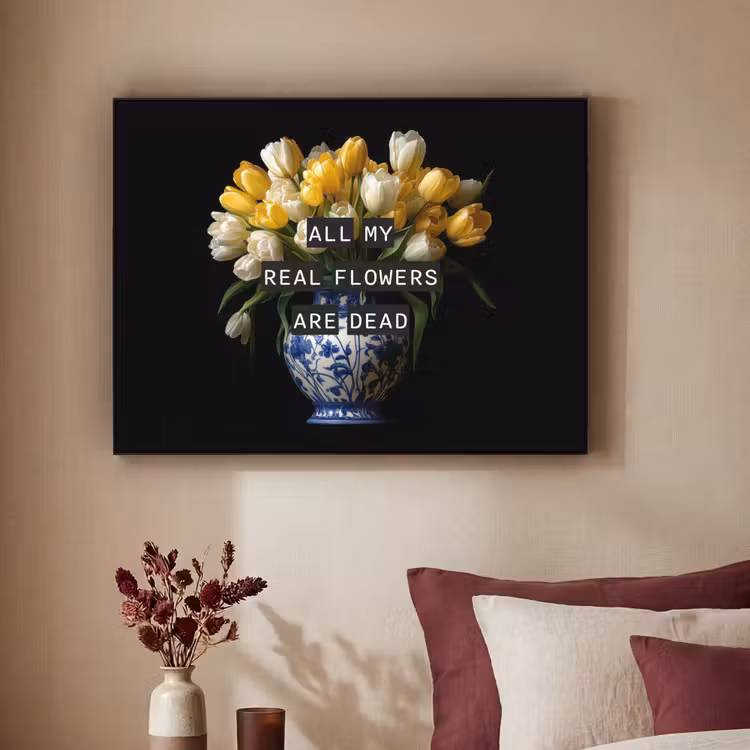Quotes - Bloem - Tulp - Geel Textielframe - compleet frame klein -sfeer1