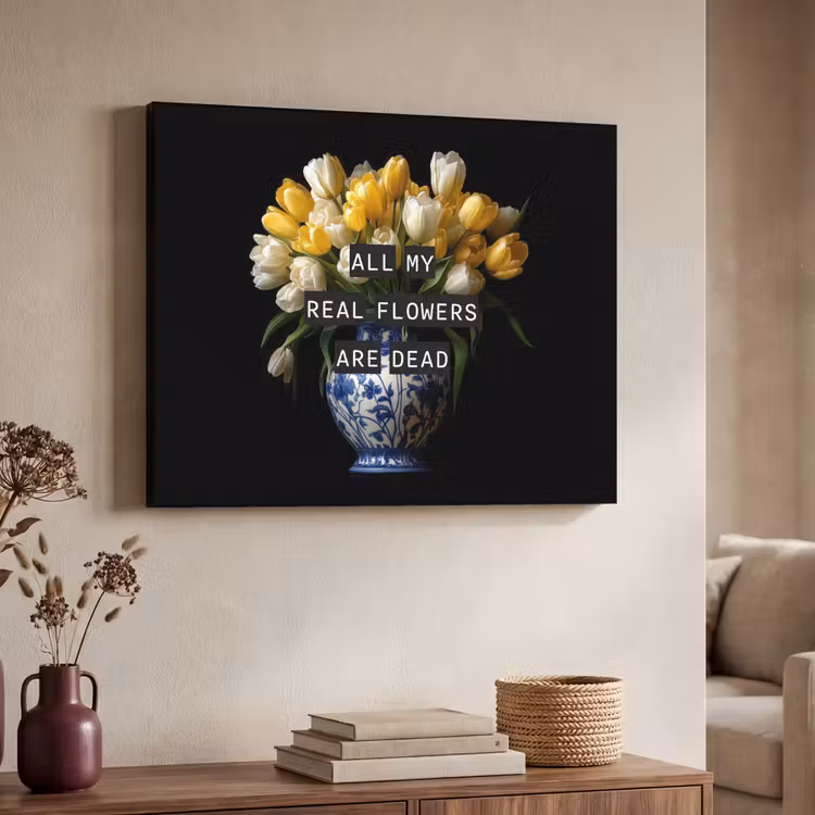 Quotes - Bloem - Tulp - Geel Textielframe - compleet frame klein -sfeer3