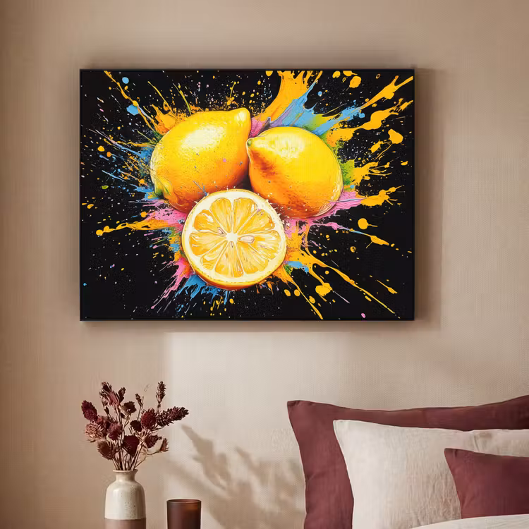 Citroen - Graffiti - Kleurrijk - Verf - Modern Textielframe zwart klein -sfeer1