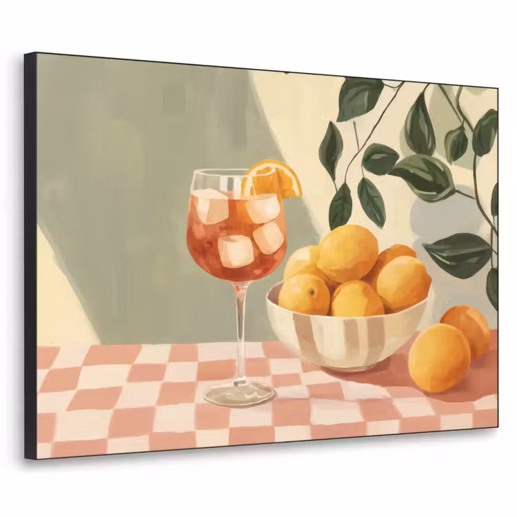 Citroenen - Glas - Tafelkleed - Geblokt Textielframe zwart klein -3d