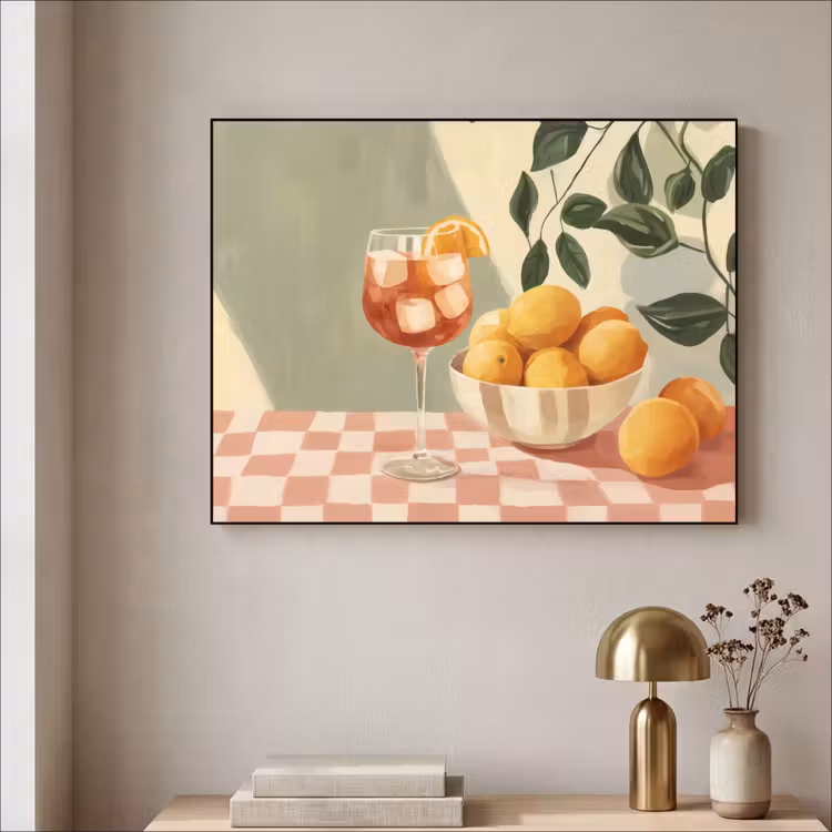 Citroenen - Glas - Tafelkleed - Geblokt Textielframe zwart klein -sfeer2