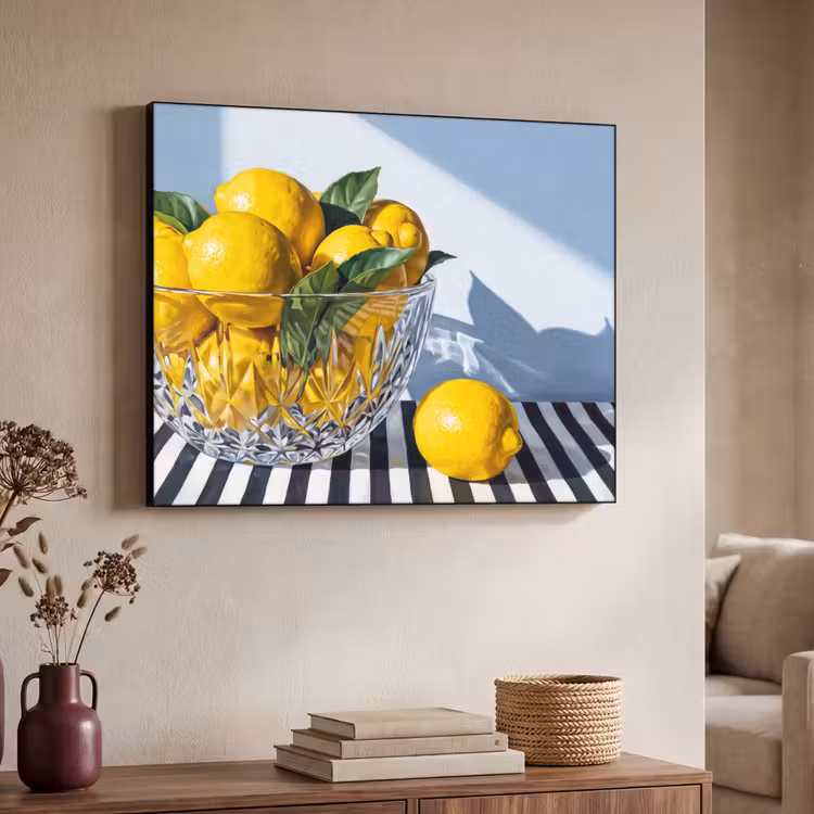 Art Frame - Zitronen – Obst – Gelb - Citroenen - Fruit - Geel Textielframe zwart klein