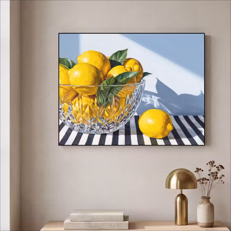 Art Frame - Zitronen – Obst – Gelb - Citroenen - Fruit - Geel Textielframe zwart klein