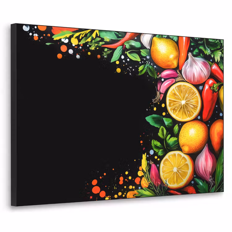 Citroenen - Peper - Kruiden - Graffiti - Verf - Abstract Textielframe - compleet frame klein -3d