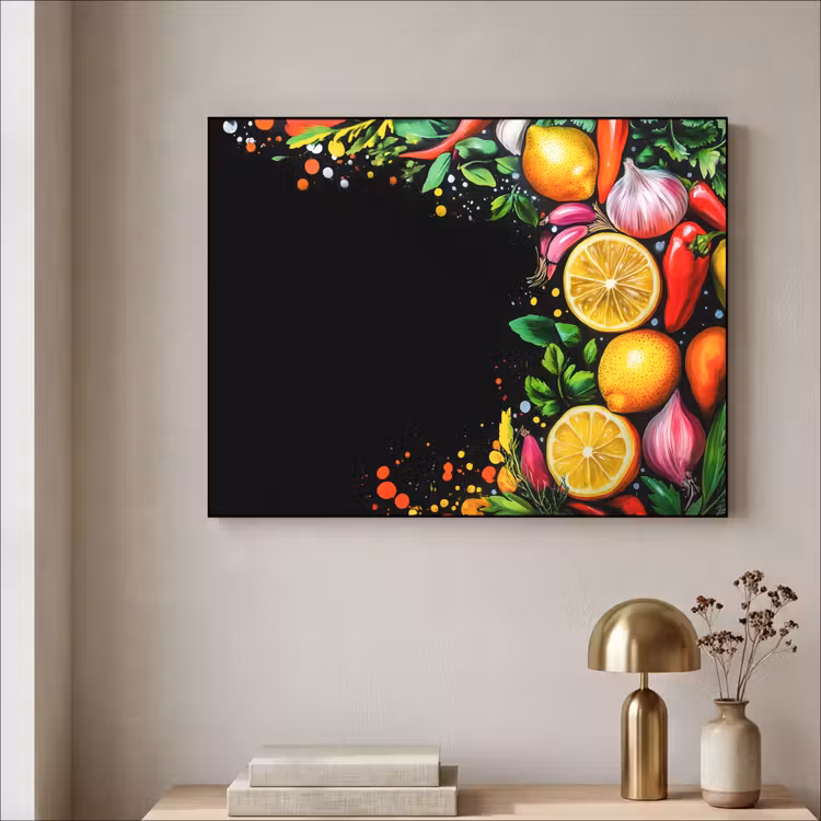 Citroenen - Peper - Kruiden - Graffiti - Verf - Abstract Textielframe - compleet frame klein -sfeer2