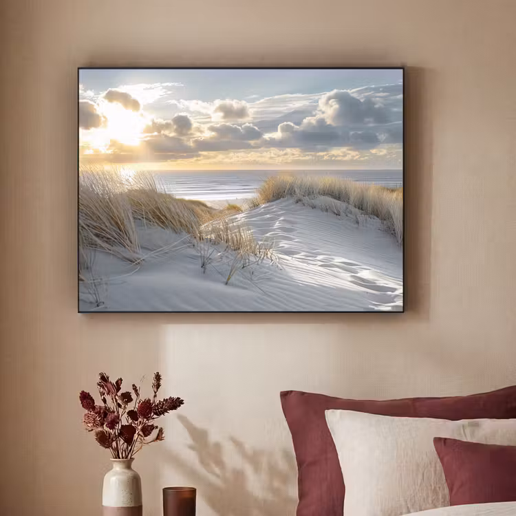 Zonsondergang - Duinen - Planten - Natuur - Strand Textielframe zwart klein -sfeer1