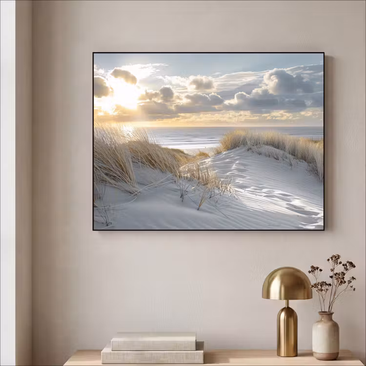 Zonsondergang - Duinen - Planten - Natuur - Strand Textielframe zwart klein -sfeer2