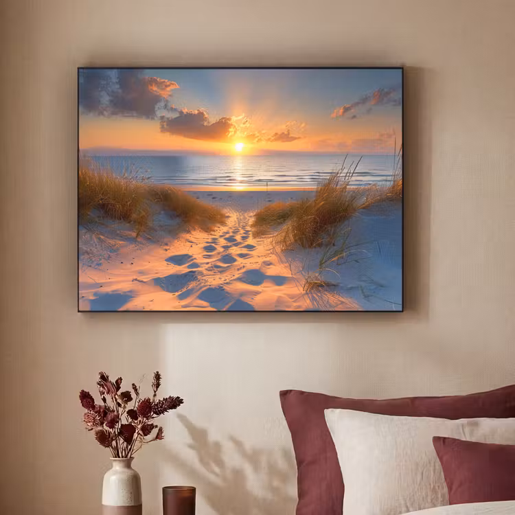 Zonsondergang - Duinen - Strand - Zee Textielframe zwart klein -sfeer1