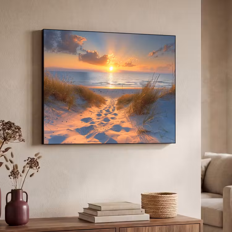 Zonsondergang - Duinen - Strand - Zee Textielframe zwart klein -sfeer3