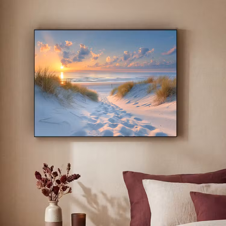 Zonsondergang - Strand - Natuur - Zee - Zomer Textielframe zwart klein -sfeer1