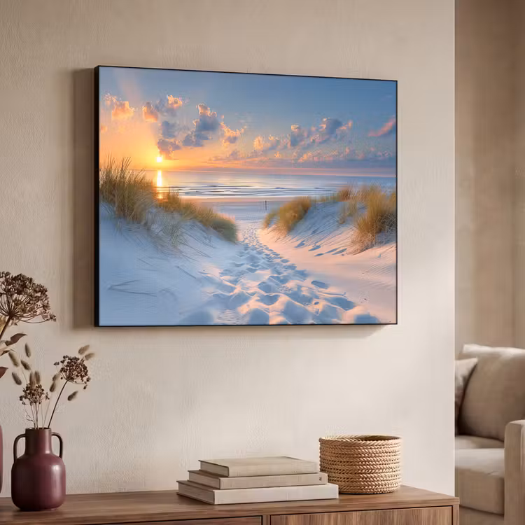 Zonsondergang - Strand - Natuur - Zee - Zomer Textielframe zwart klein -sfeer3