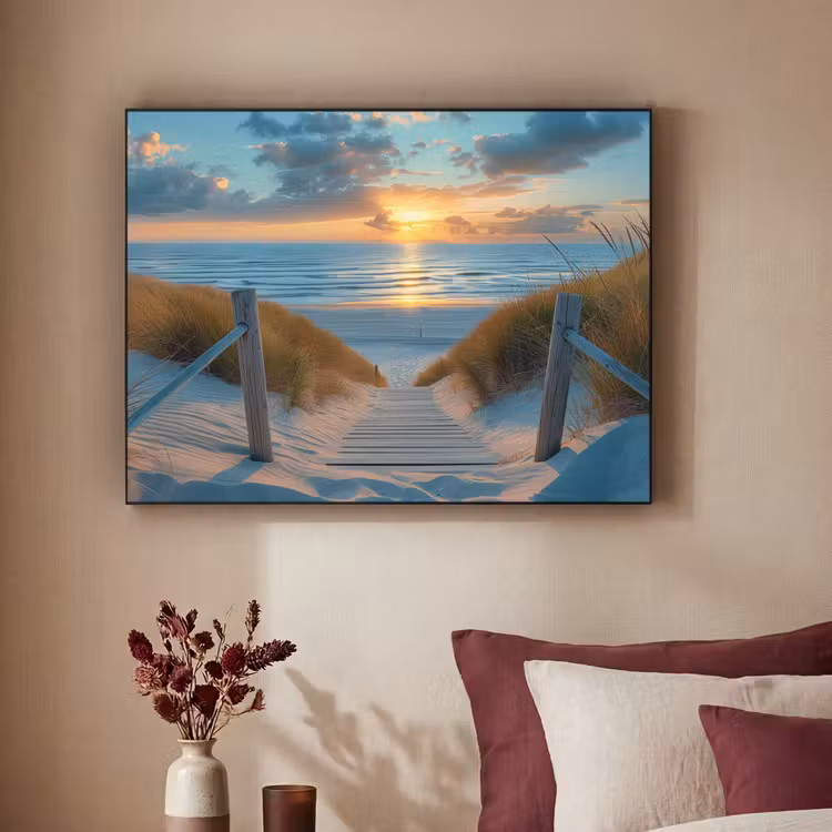 Zonsondergang - Strand - Zomer - Landschap Textielframe zwart klein -sfeer1
