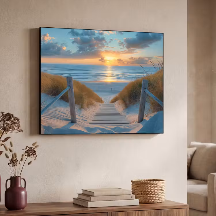 Zonsondergang - Strand - Zomer - Landschap Textielframe zwart klein -sfeer3
