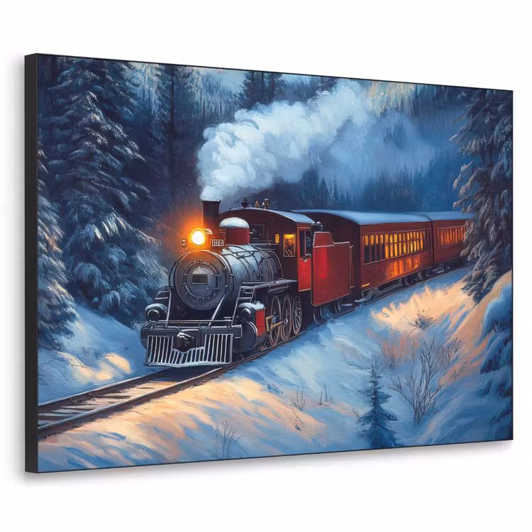 Trein - Kerst - Sneeuw - Kersttrein Textielframe - compleet frame klein -3d
