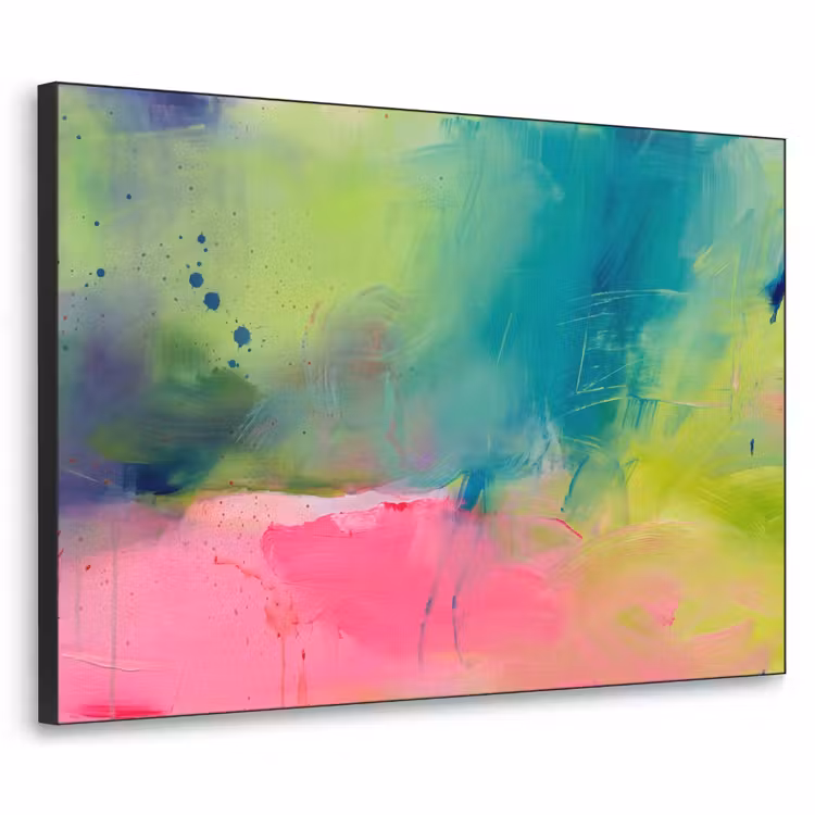 Abstract - Kleuren - Modern - Groen - Roze Textielframe zwart klein -3d