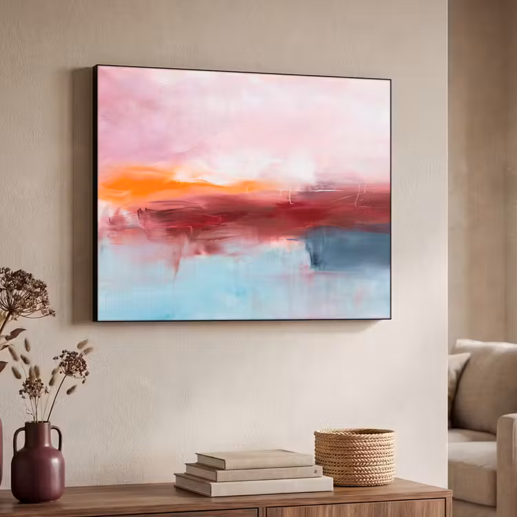 Abstract - Kleuren - Modern - Kunst - Roze Textielframe zwart klein -sfeer3