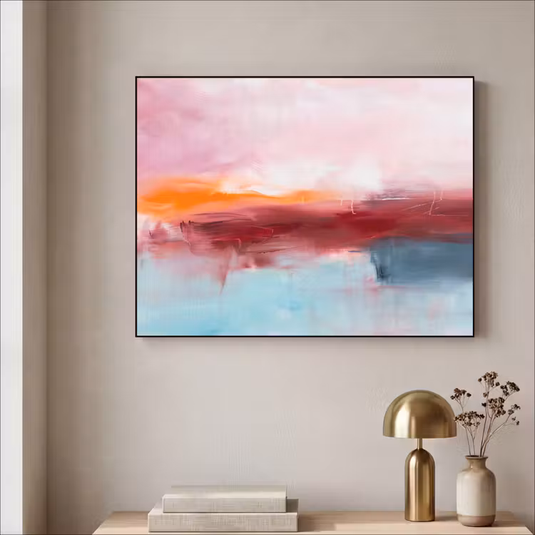 Abstract - Kleuren - Modern - Kunst - Roze Textielframe zwart klein -sfeer2