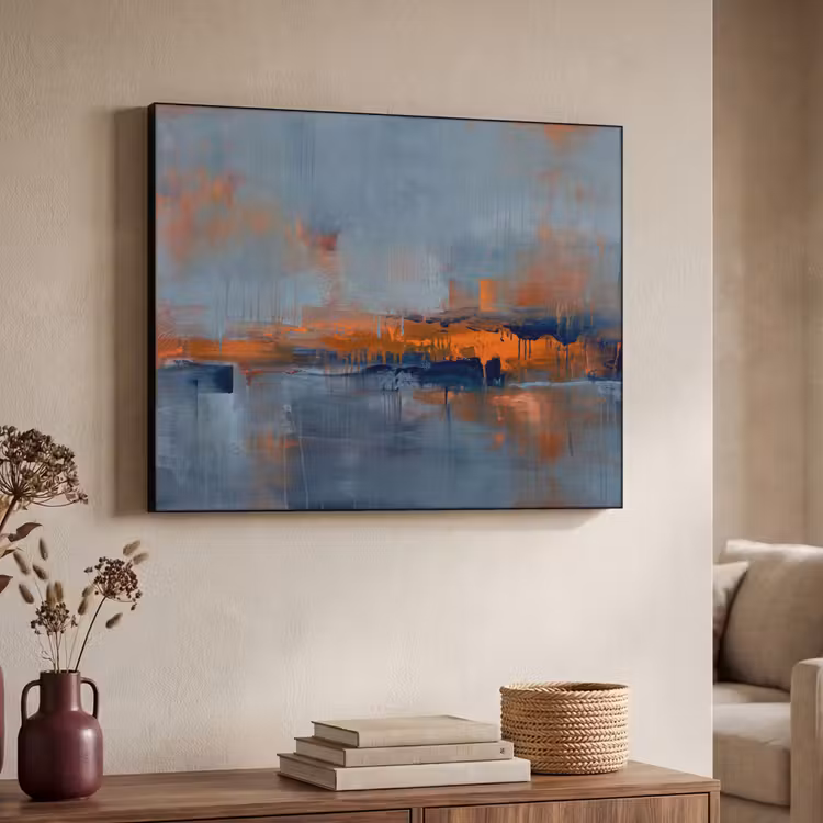 Abstract - Kleuren - Modern - Oranje - Grijs Textielframe zwart klein -sfeer3