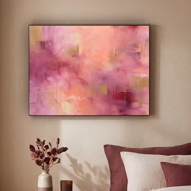 Abstract - Kleuren - Modern - Roze - Paars Textielframe zwart klein -sfeer1