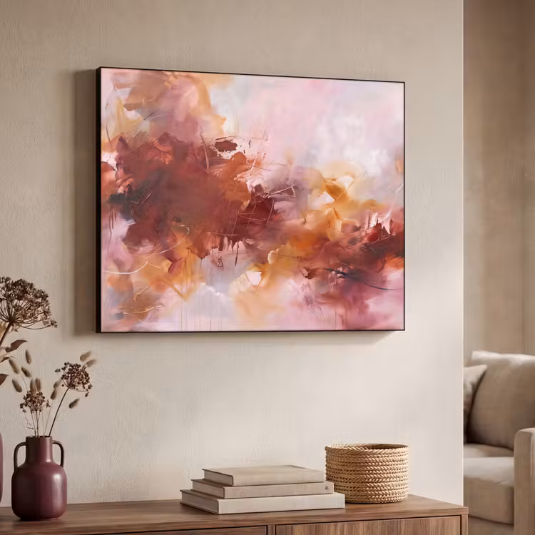 Abstract - Kleurrijk - Kunst - Modern - Roze-Rood Textielframe zwart klein -sfeer3