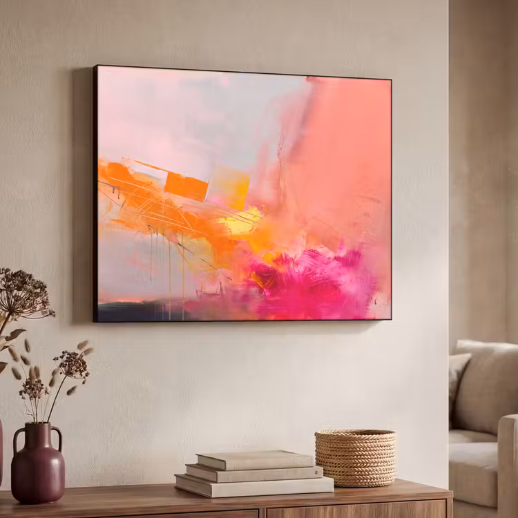 Abstract - Kleurrijk - Modern - Roze Textielframe zwart klein -sfeer3